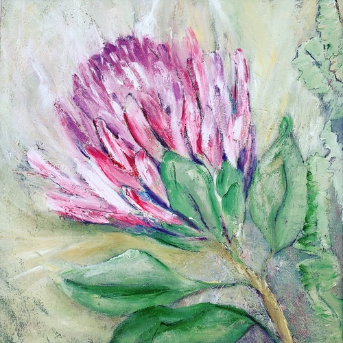 An oil on canvas painting of a flower by Lois Winter