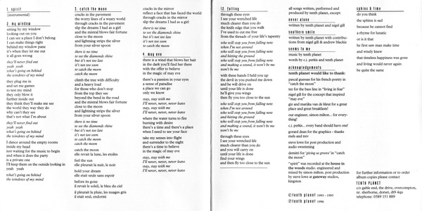 Leaflet with track information and lyrics for Spirit album by The Seeds of Time